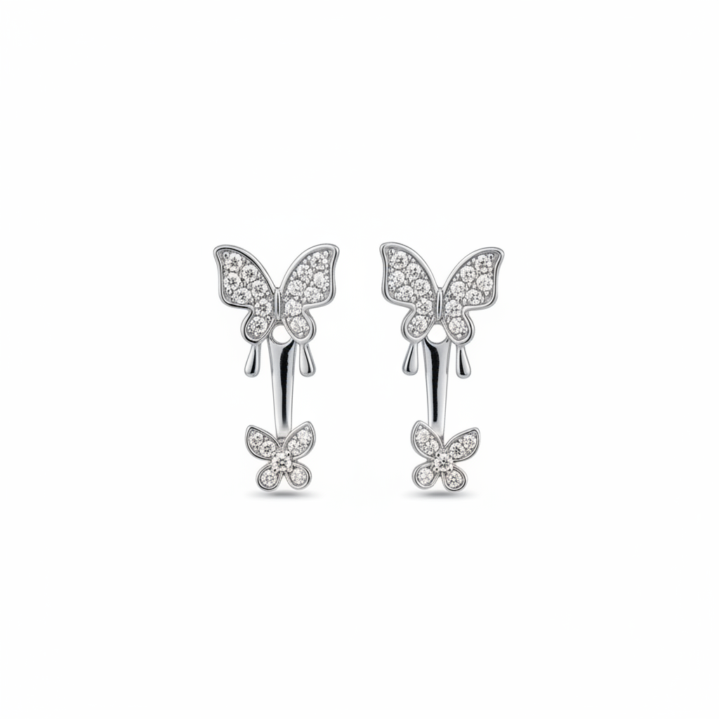 Double butterfly earrings - silver fondo blanco
