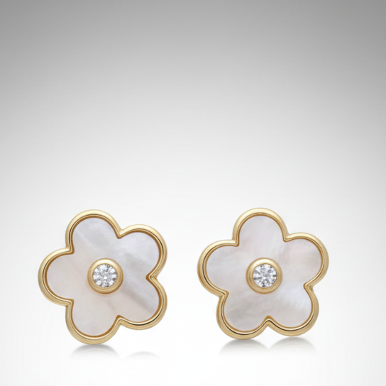 .925 sterling silver flower and circle CZ stud earrings
