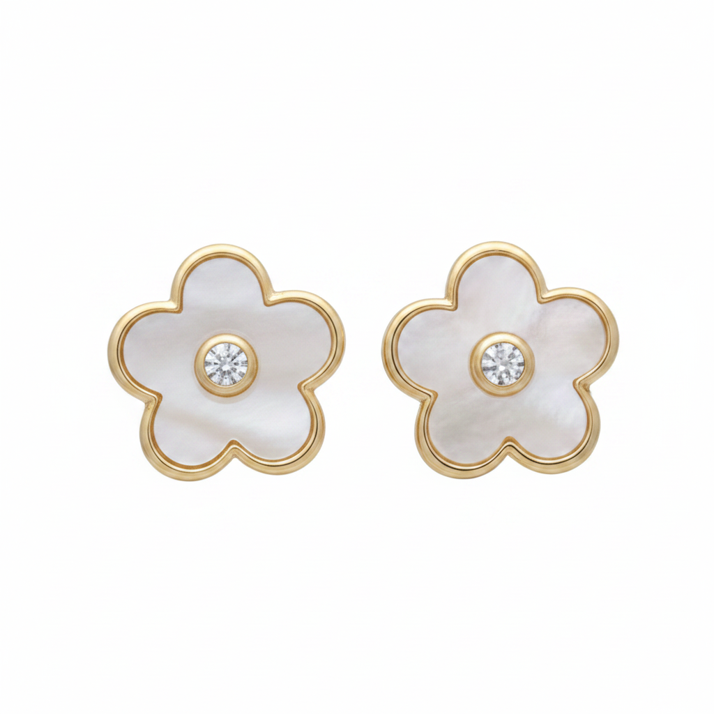 Flower stud dorado fondo blanco