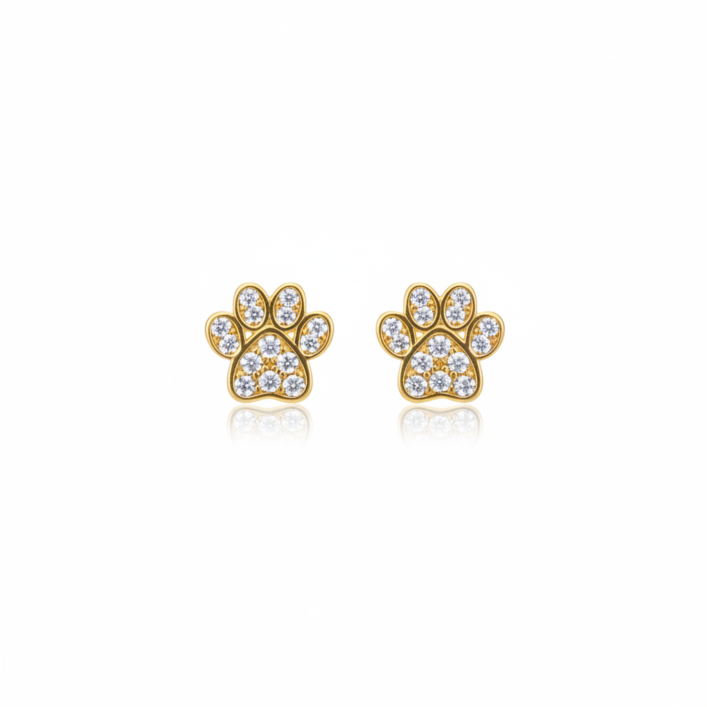.925 Sterling silver and CZ paw stud earrings