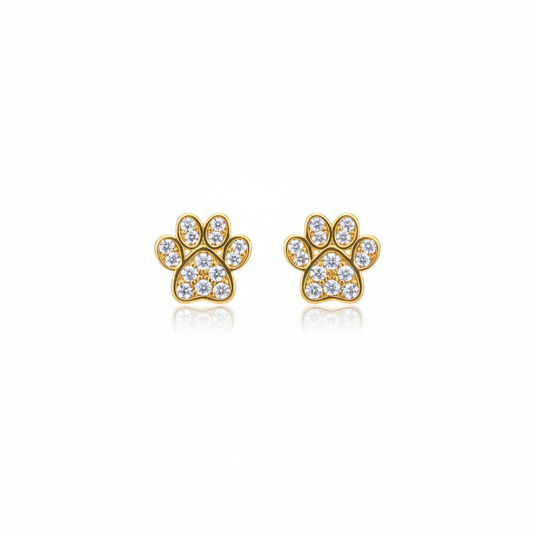 .925 Sterling silver and CZ paw stud earrings