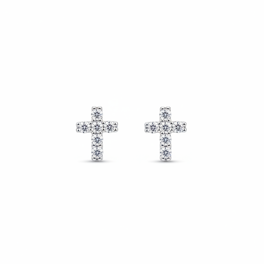 .925 Sterling silver mini cross earrings