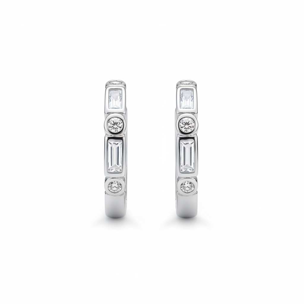 .925 sterling silver cz hoop earrings