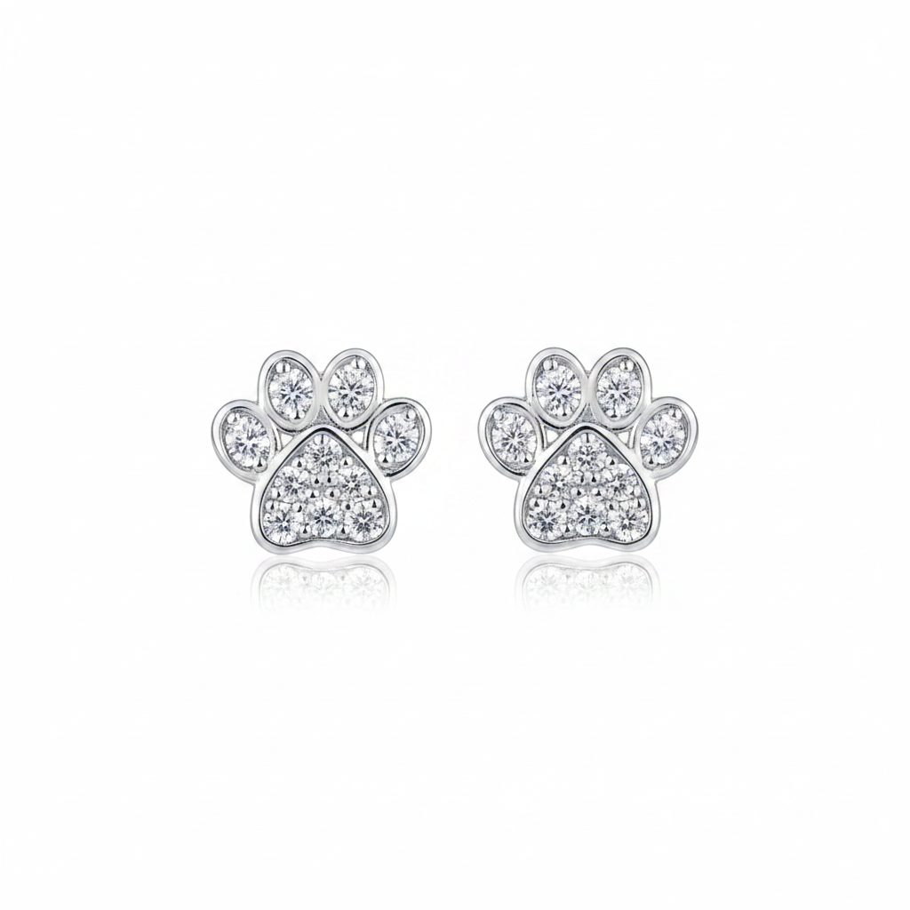 .925 Sterling silver and CZ paw stud earrings