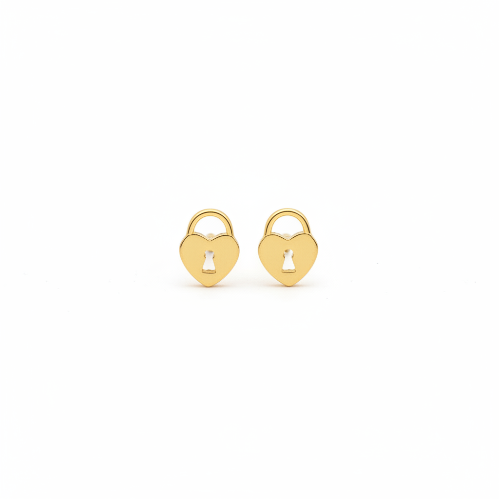 Heart lock earrings - gold fondo blanco