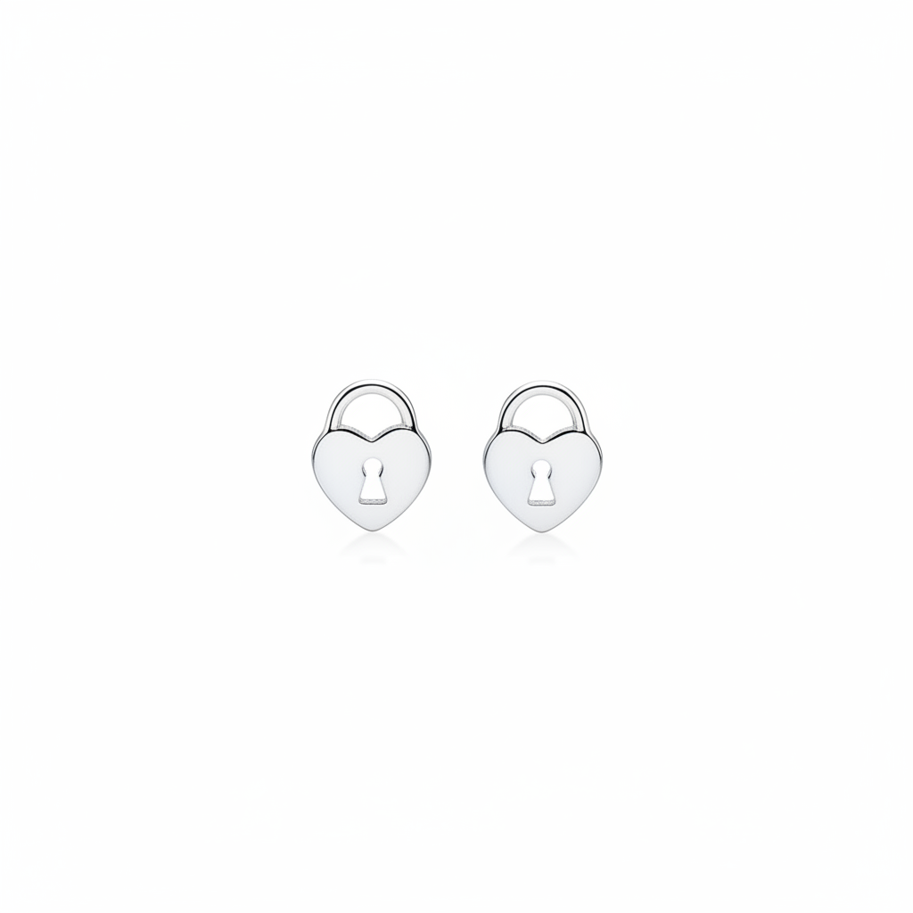 Heart lock earrings - silver fondo blanco