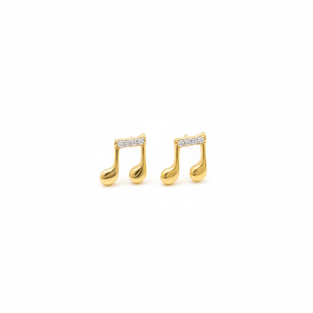 Music Note Earrings - gold fondo blanco