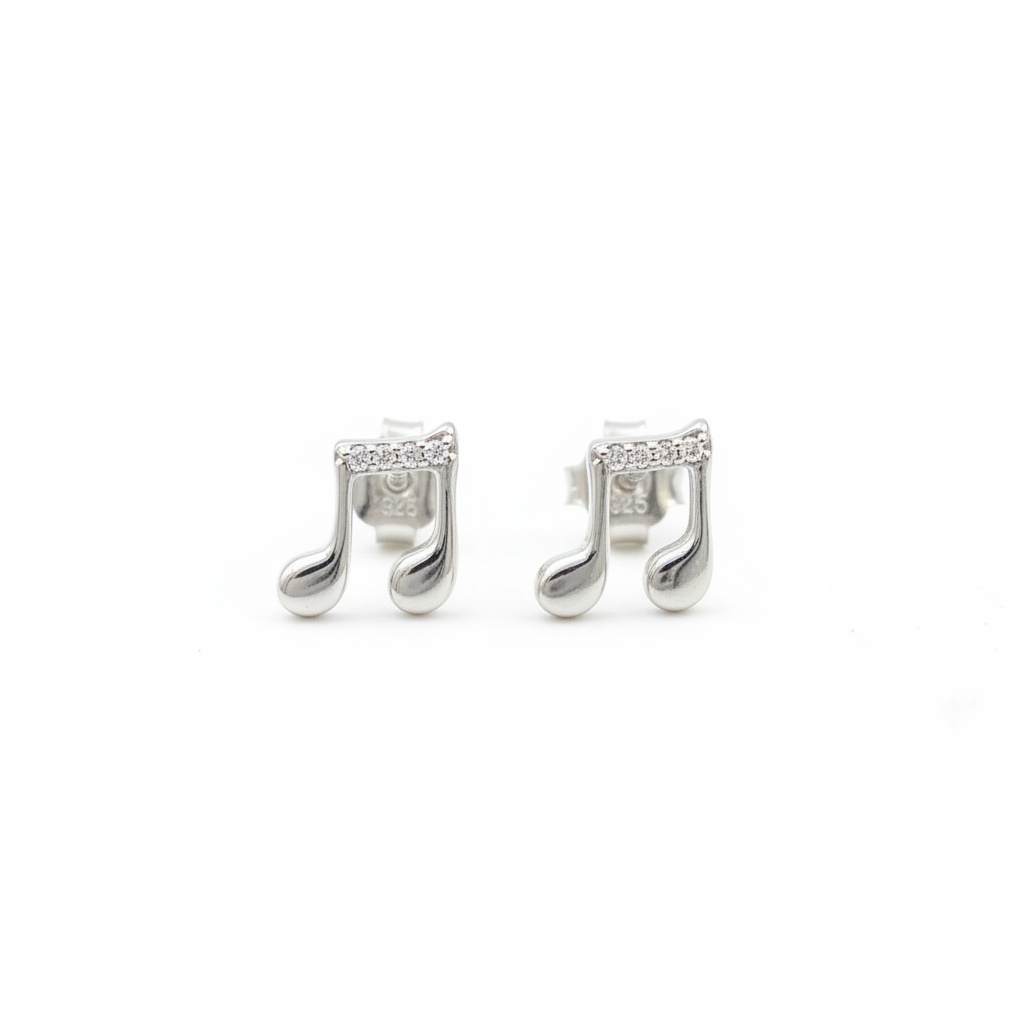 Music Note Earrings - silver fondo blanco