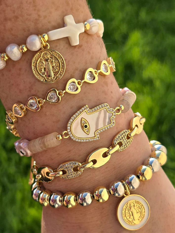 18k gold plated San Benito and Hamsa bracelets