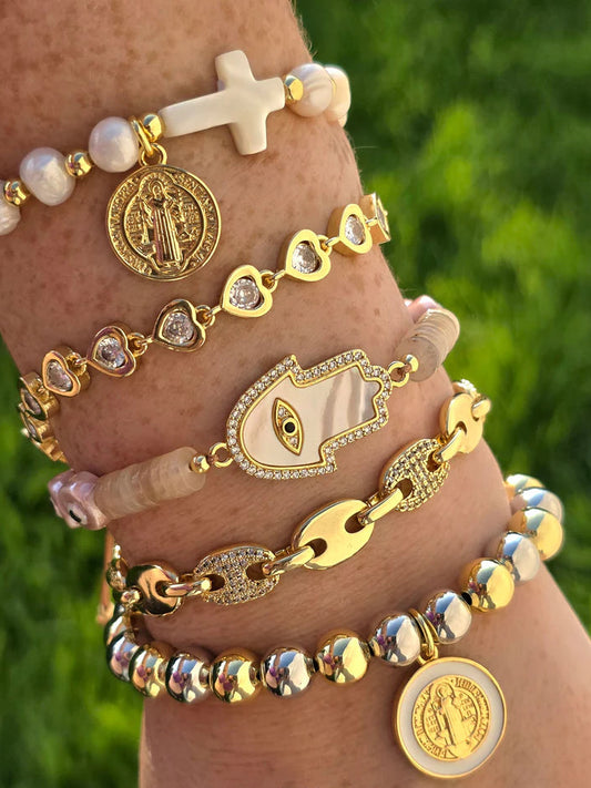 18k gold plated San Benito and Hamsa bracelets