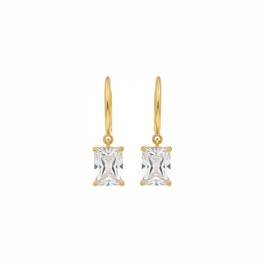 Rectangular CZ hoop - gold fondo blanco