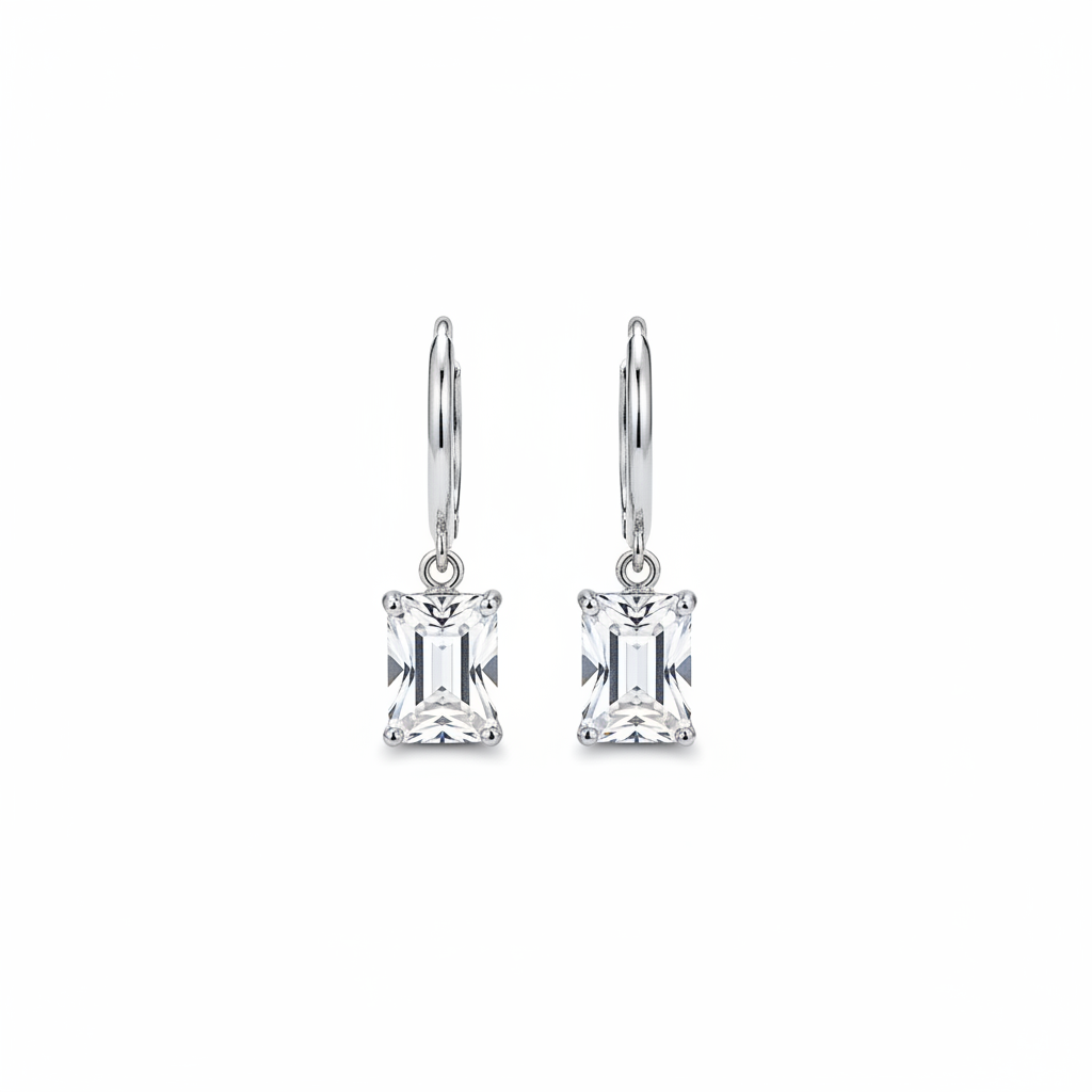 Rectangular CZ hoop - silver fondo blanco