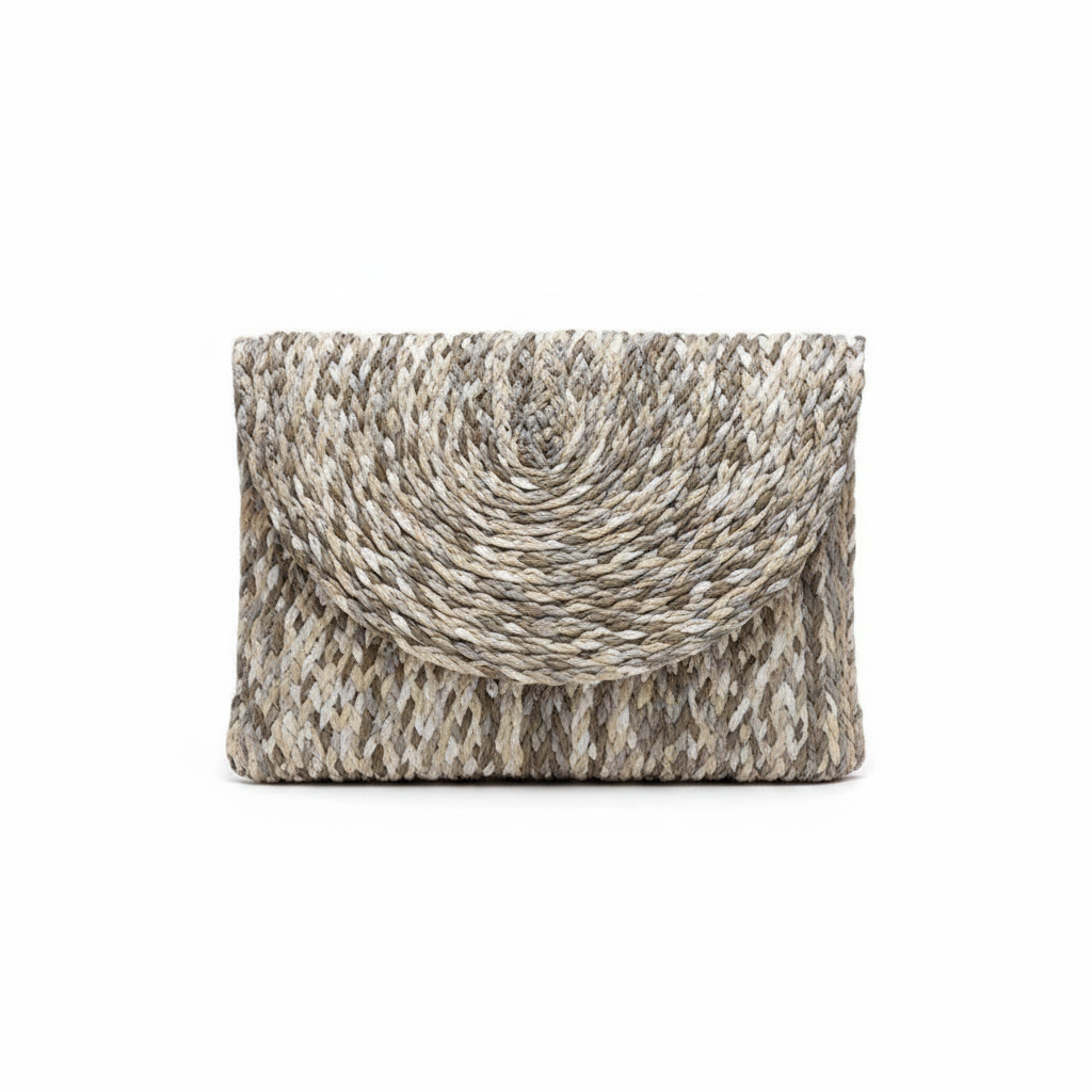 Straw clutch gris