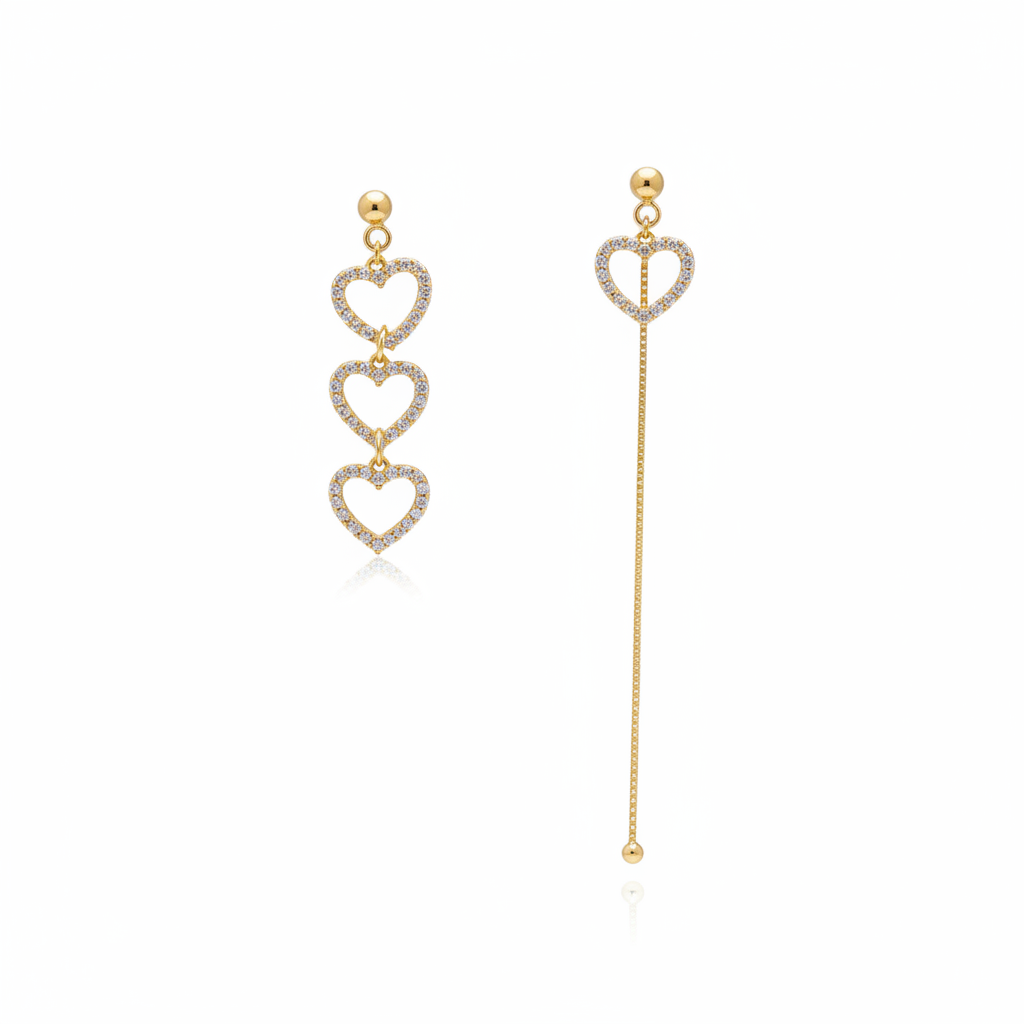 Triple heart earrings - fondo blanco