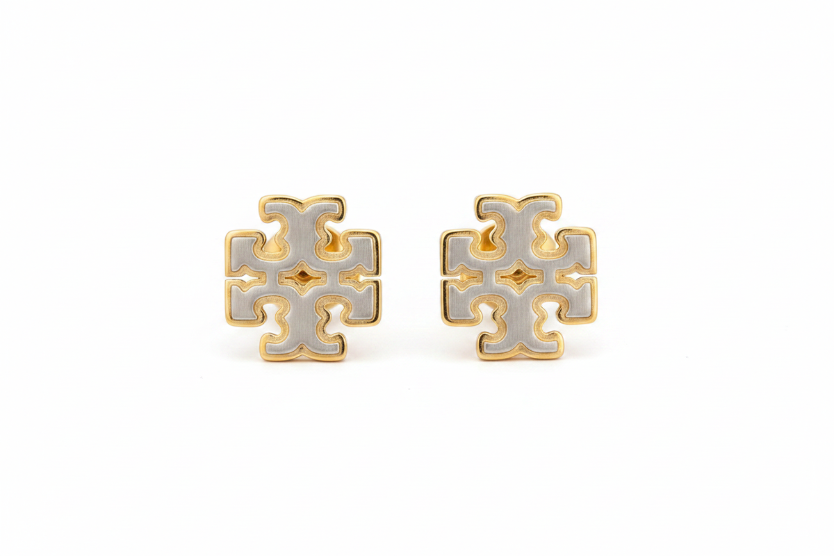 Two tone cross earrings